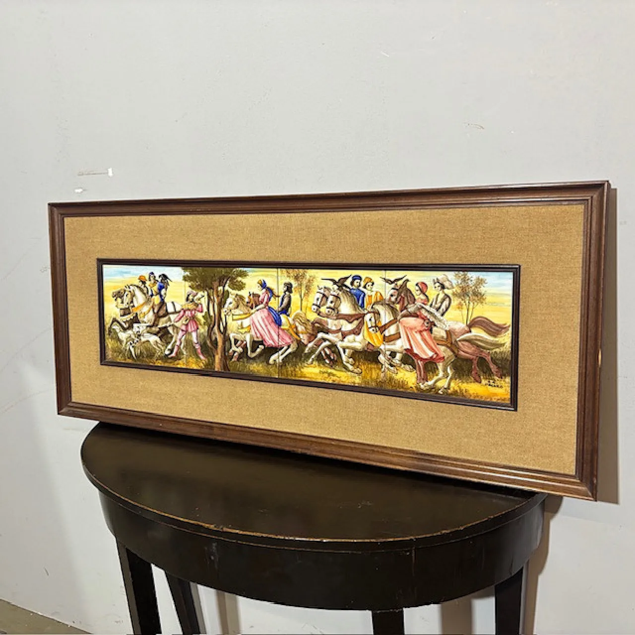 Pannello in maiolica cavalieri Franceschini Pesaro ZG, anni '50 1