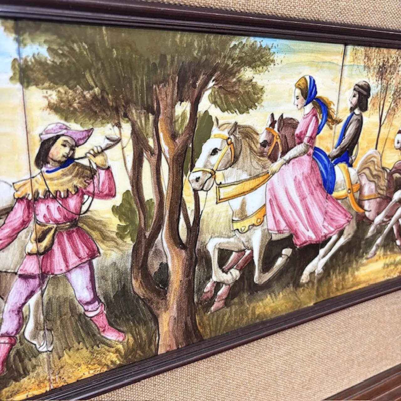 Pannello in maiolica cavalieri Franceschini Pesaro ZG, anni '50 3