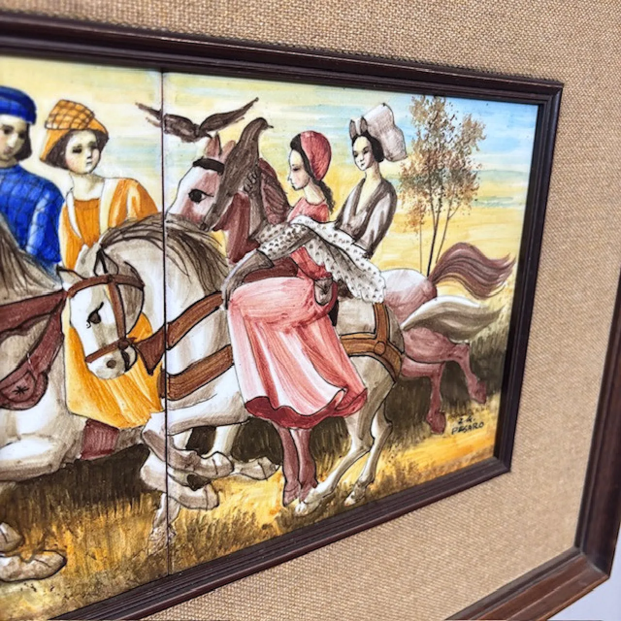 Pannello in maiolica cavalieri Franceschini Pesaro ZG, anni '50 6