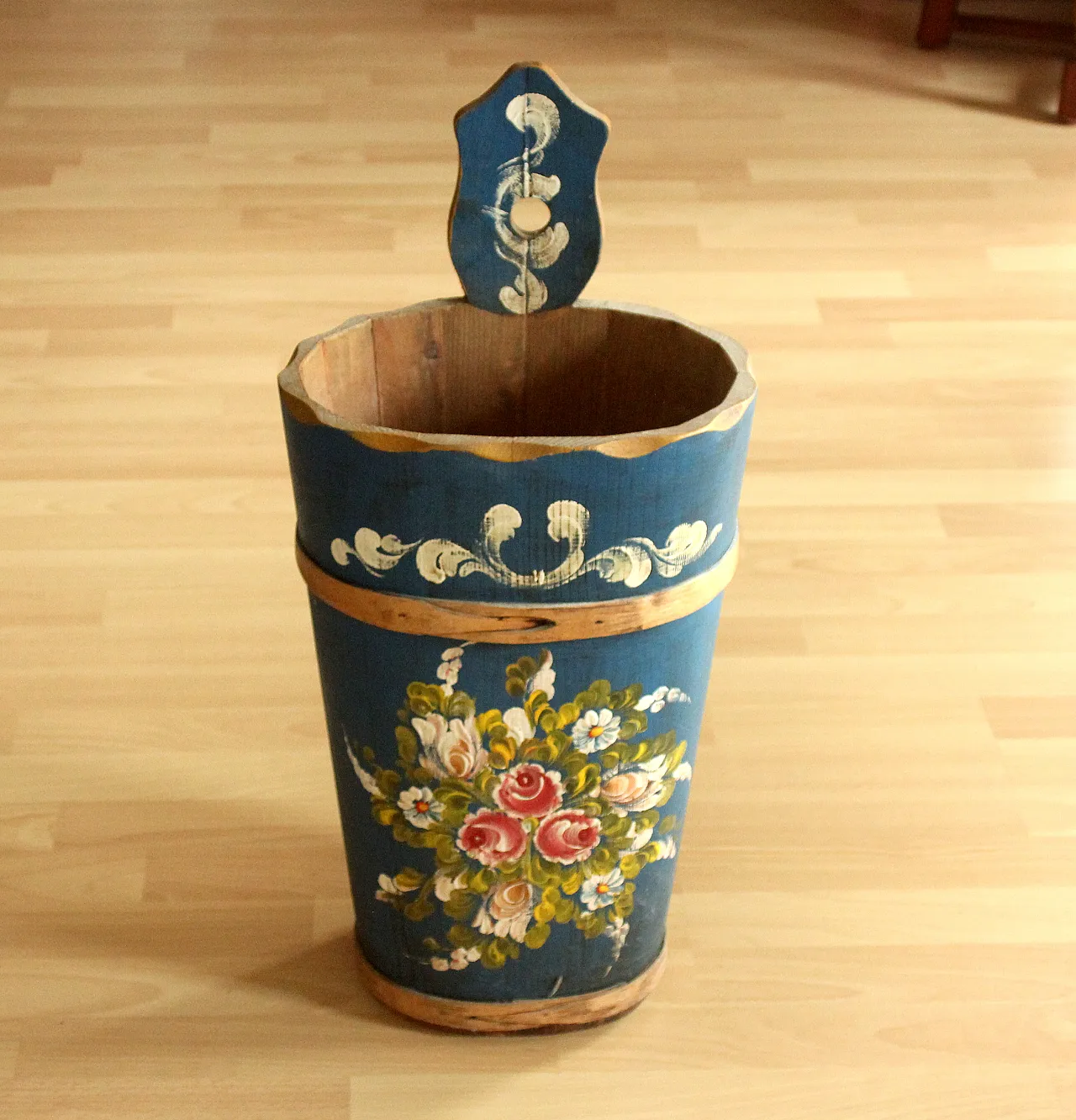 Handmade handpainted wooden umbrella stand, 70s 1