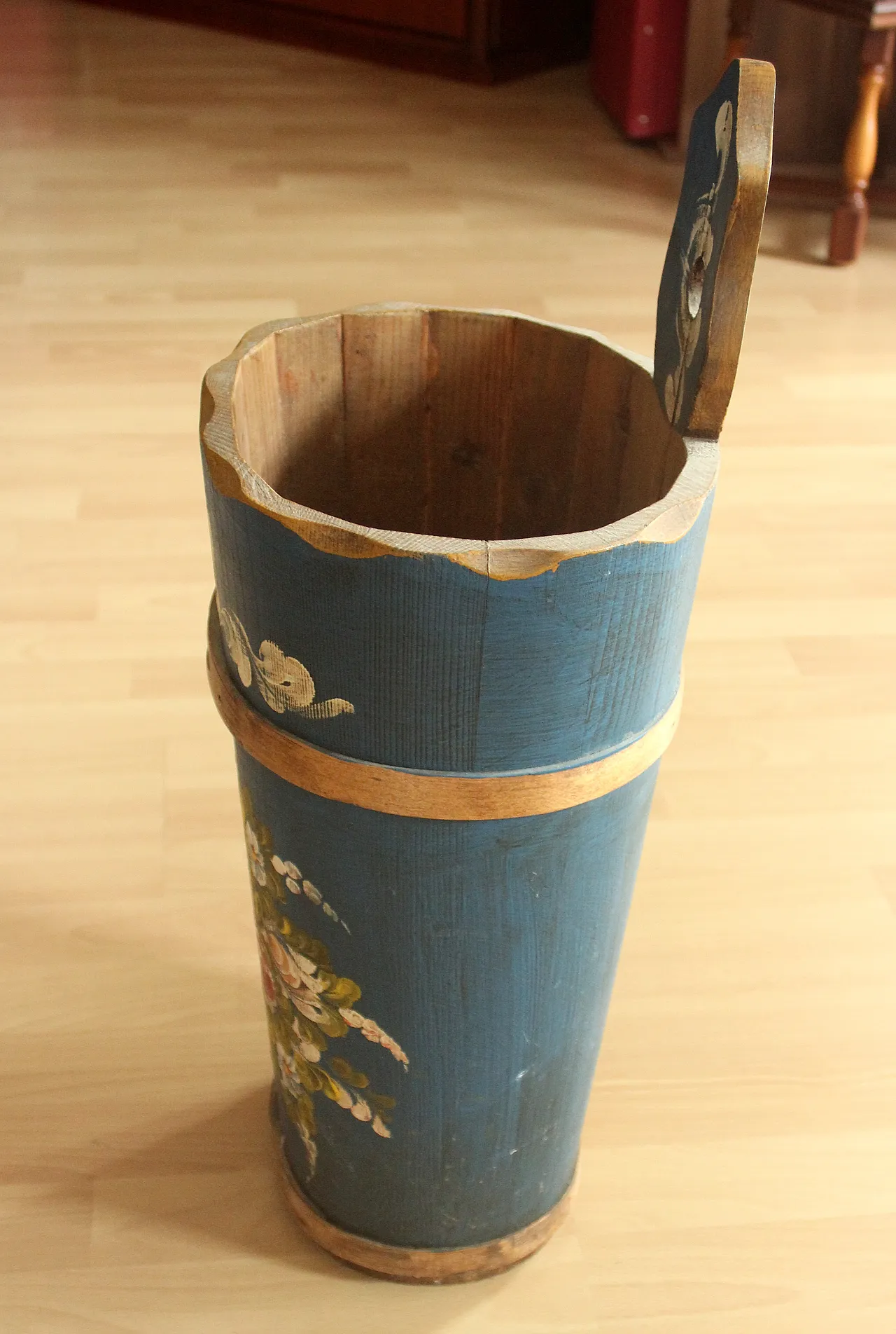 Handmade handpainted wooden umbrella stand, 70s 4