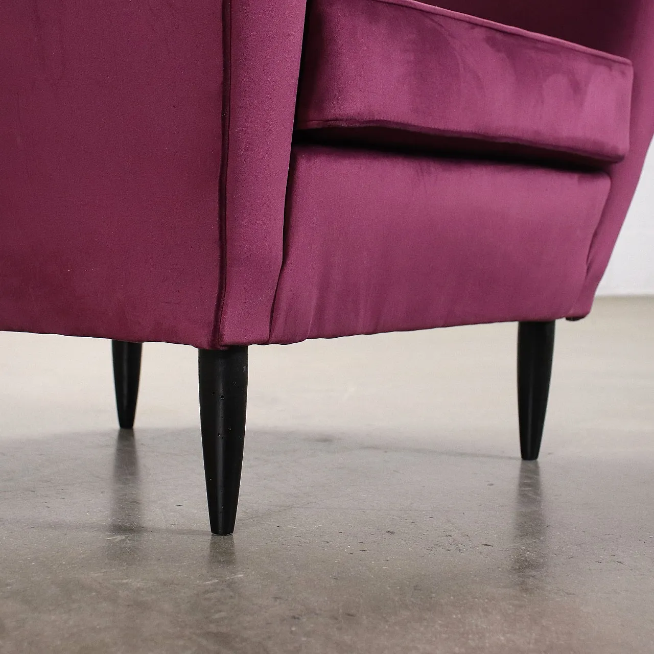 Pair of purple velvet armchairs, 1950s 9