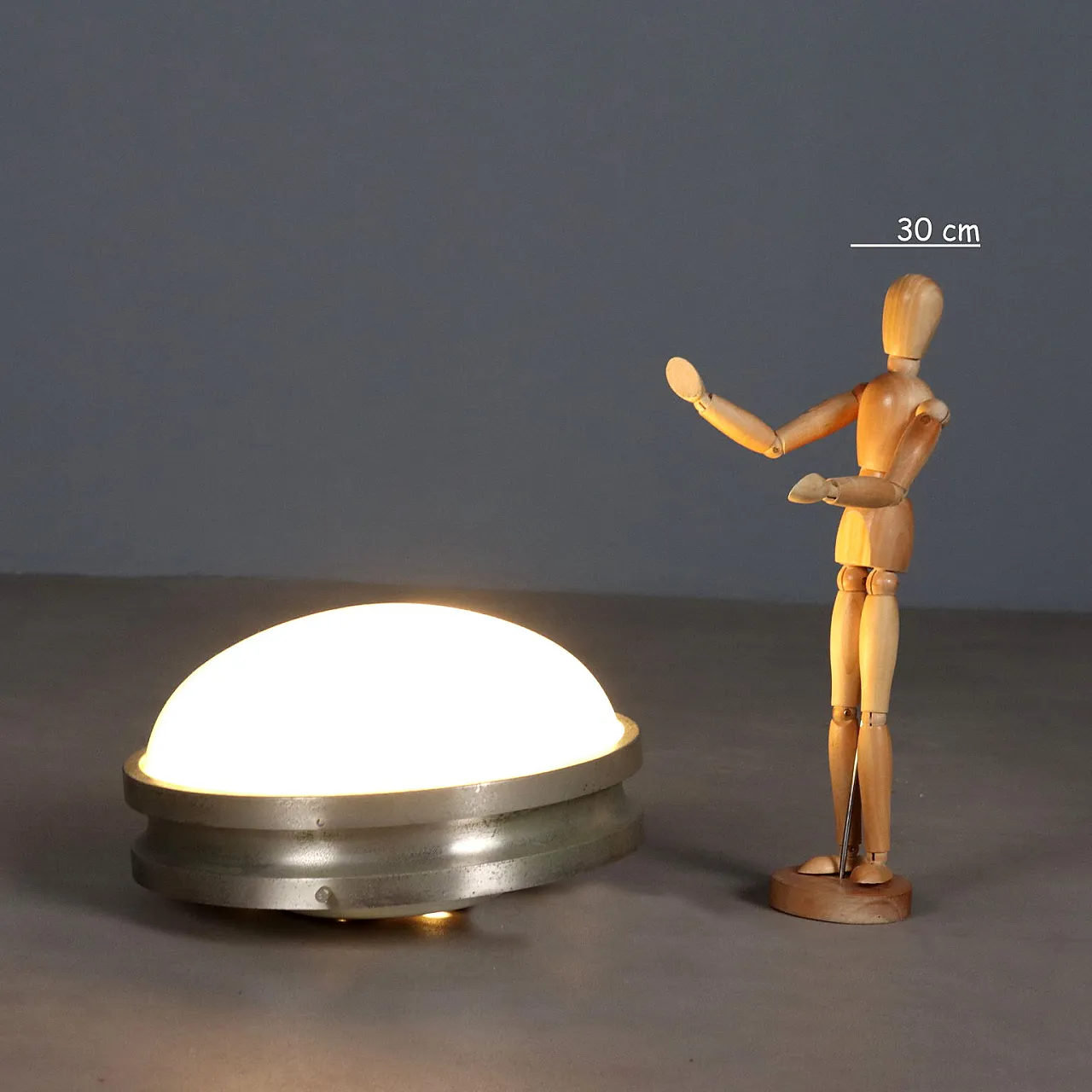 Wall or ceiling lamp in nickel-plated brass and glass, 20th century 2