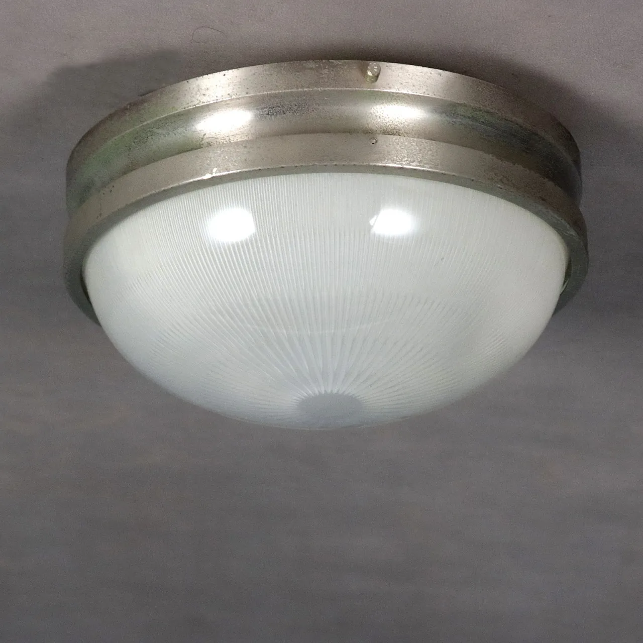 Wall or ceiling lamp in nickel-plated brass and glass, 20th century 4