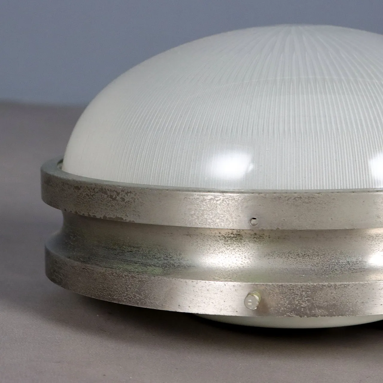 Wall or ceiling lamp in nickel-plated brass and glass, 20th century 6