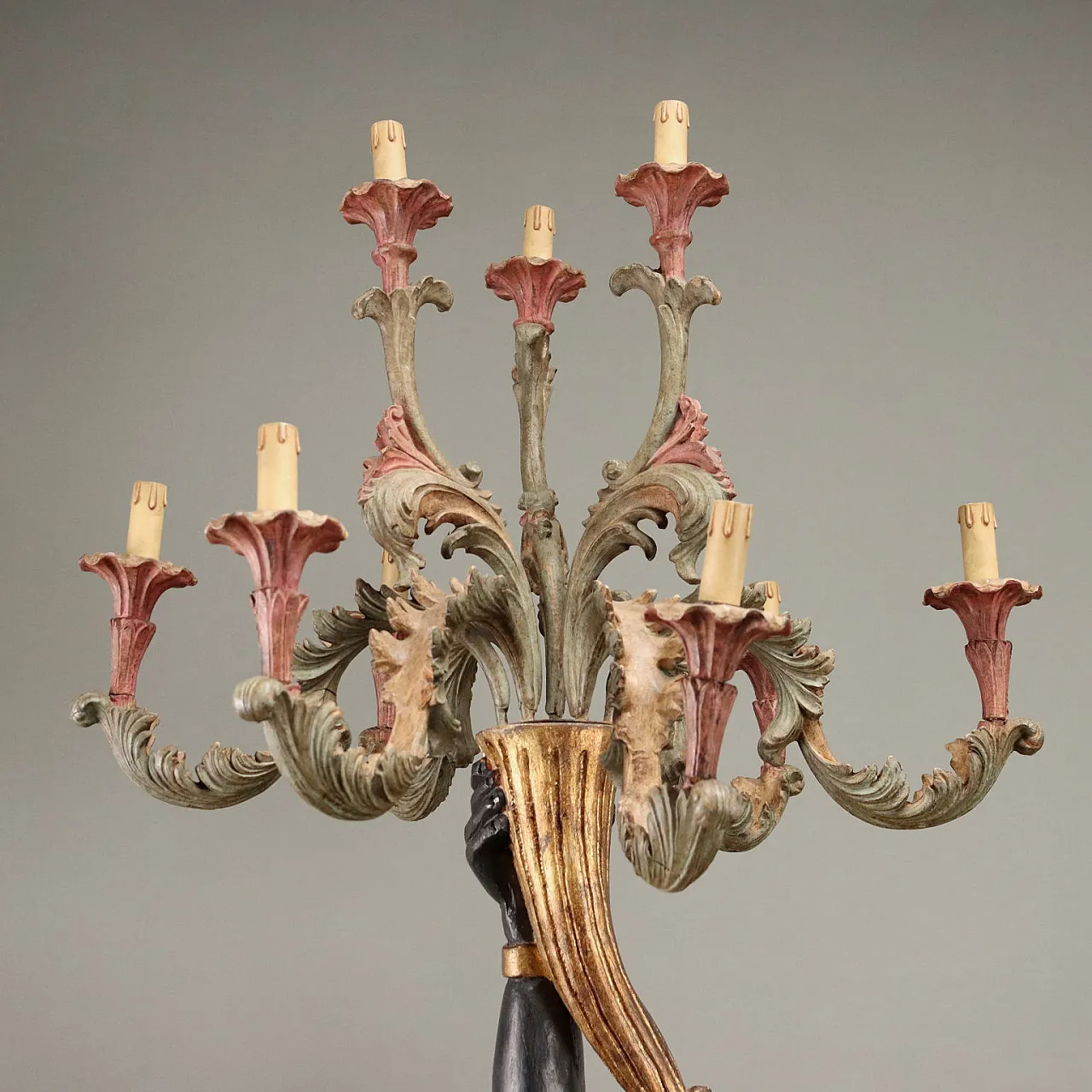 Carved wood and iron candelabra, 20th century 8