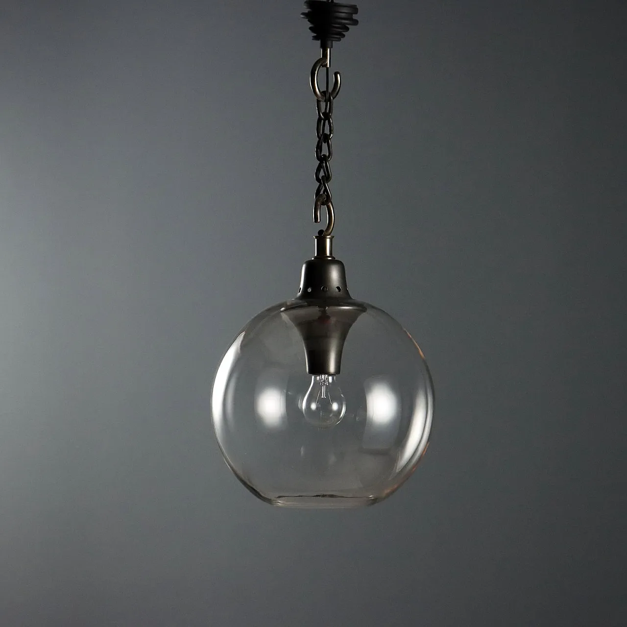 Lampada da soffitto, ottone brunito e vetro, '900 5