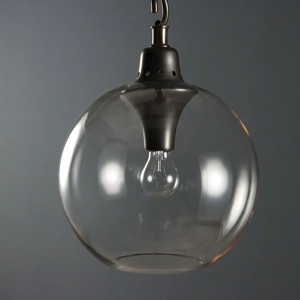 Lampada da soffitto, ottone brunito e vetro, '900 6