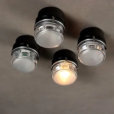4 Lampade di Joe Colombo in metallo e vetro, anni '60