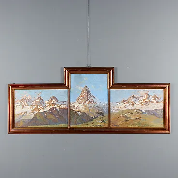 3 Oil paintings on cardboard, with frame, 20th century