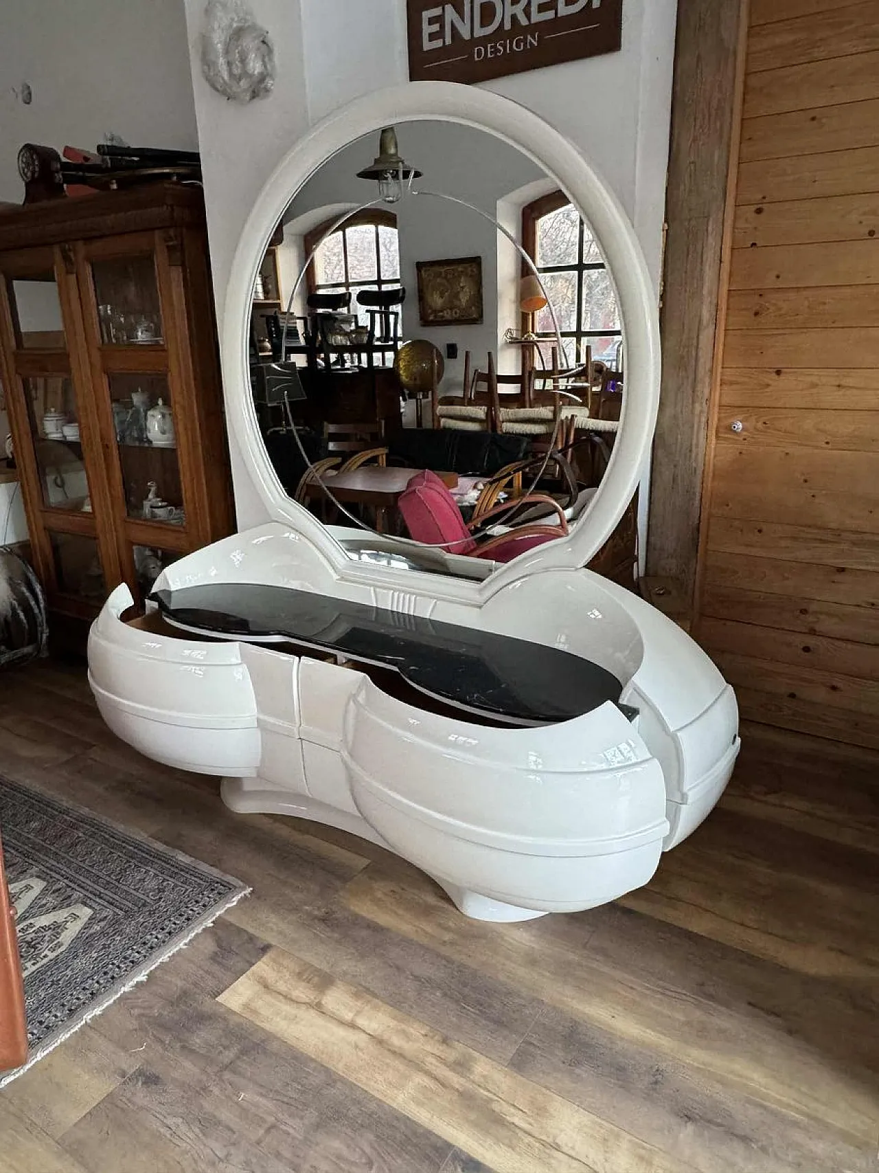 Tavolo da toeletta Space Age con grande specchio ovale, anni '70 3