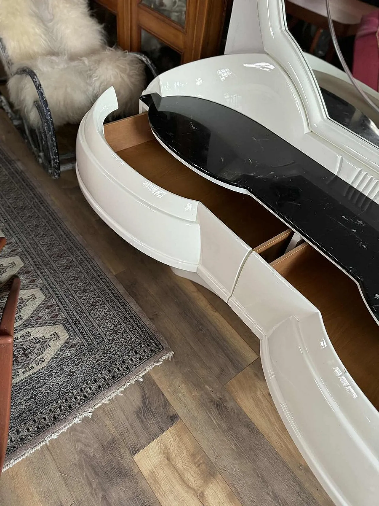 Tavolo da toeletta Space Age con grande specchio ovale, anni '70 6