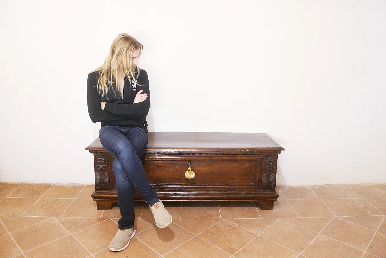 Cassapanca lombardo veneta in pioppo, '600 1