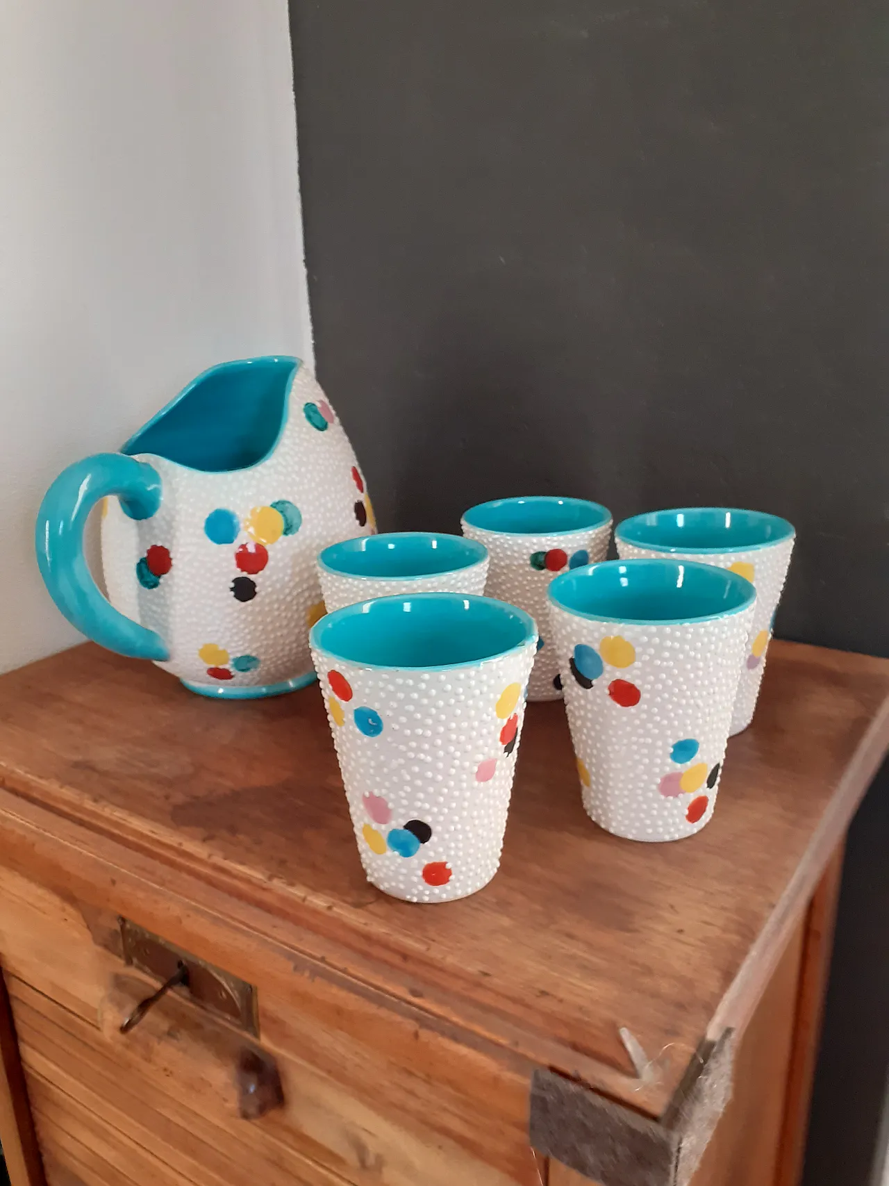 Jug and glasses by Deruta, 50s 9