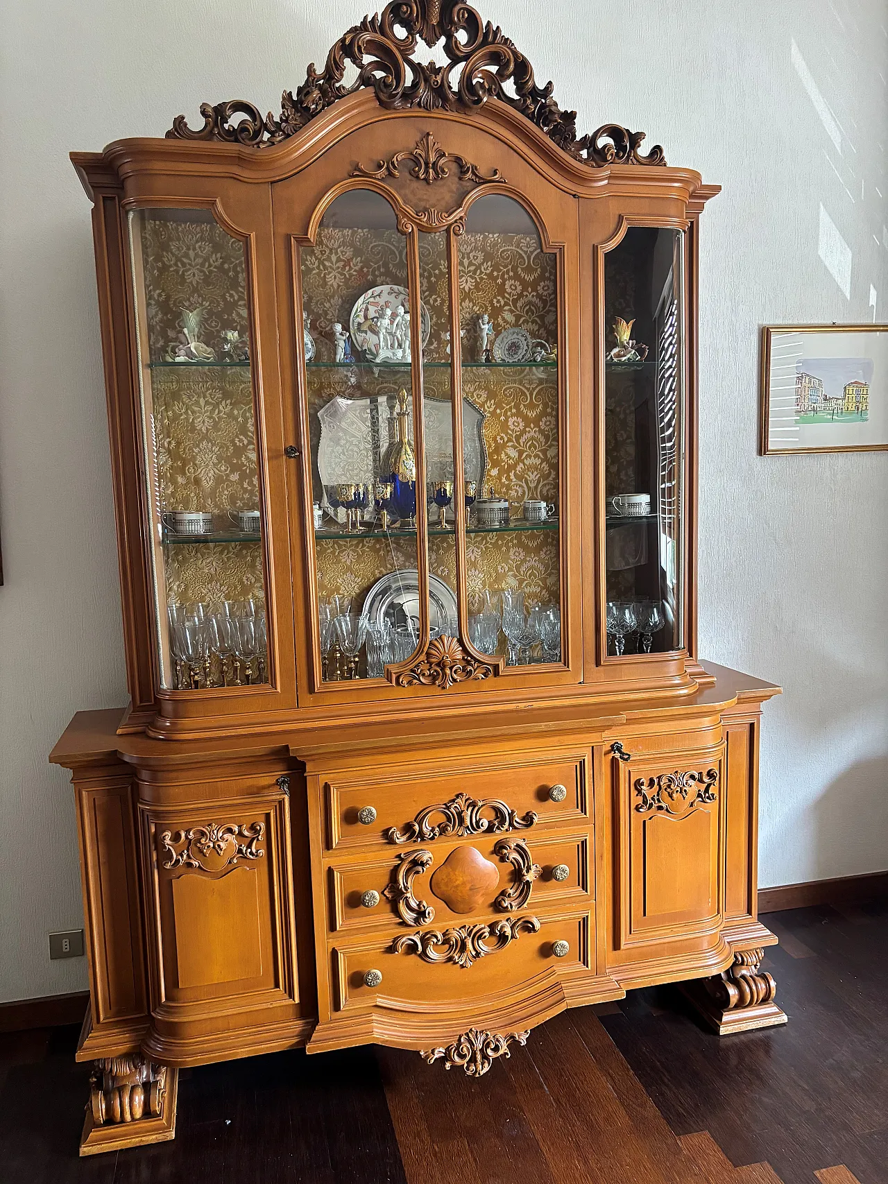 Antique style solid walnut dining room, 70s 9