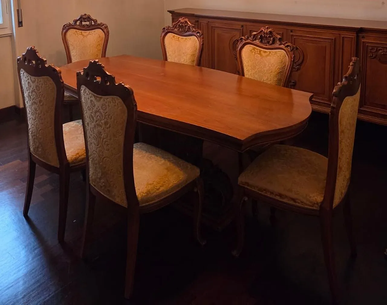 Antique style solid walnut dining room, 70s 15