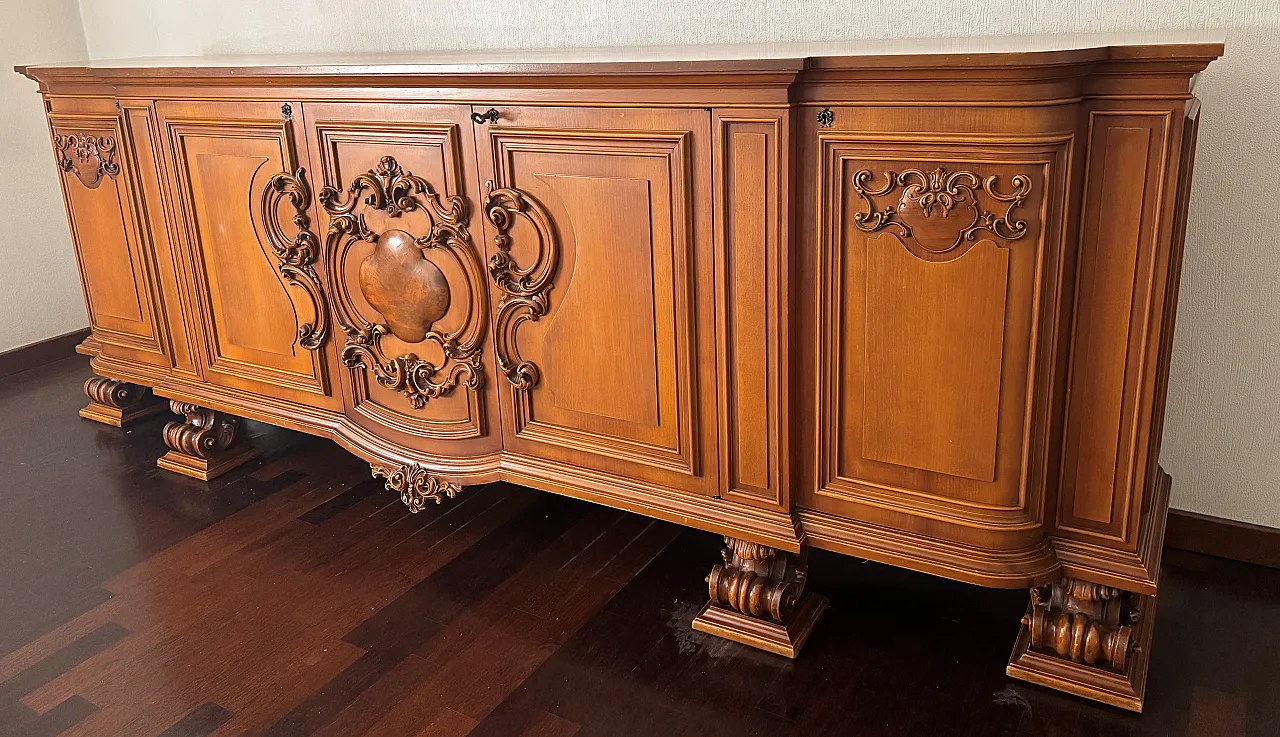 Antique style solid walnut dining room, 70s 17