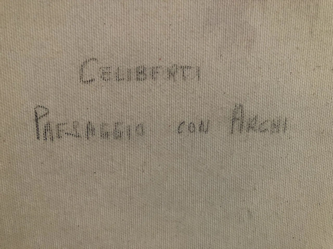 Oil painting on canvas Landscape with arches by Celiberti, 70s 2