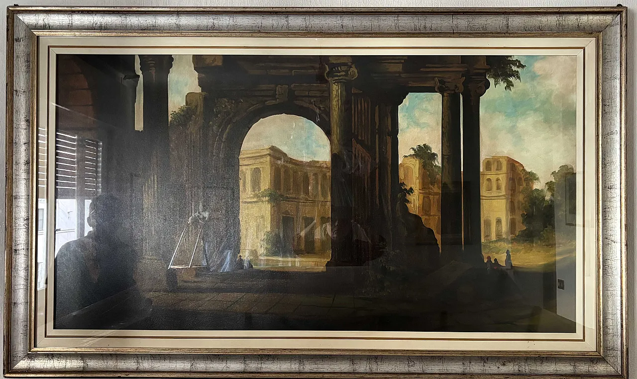 Oil painting on canvas Landscape with arches by Celiberti, 70s 3