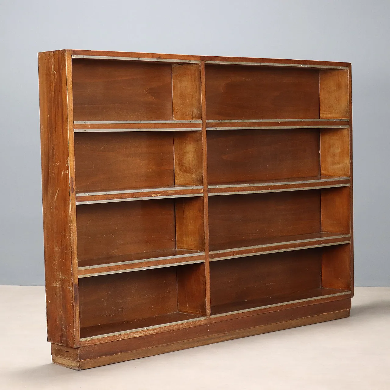 Walnut day bookcase with wire metal profiles, late 20th century 1
