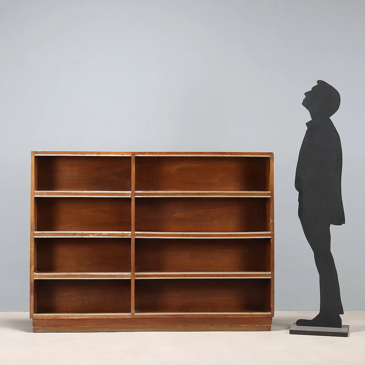 Walnut day bookcase with wire metal profiles, late 20th century 2