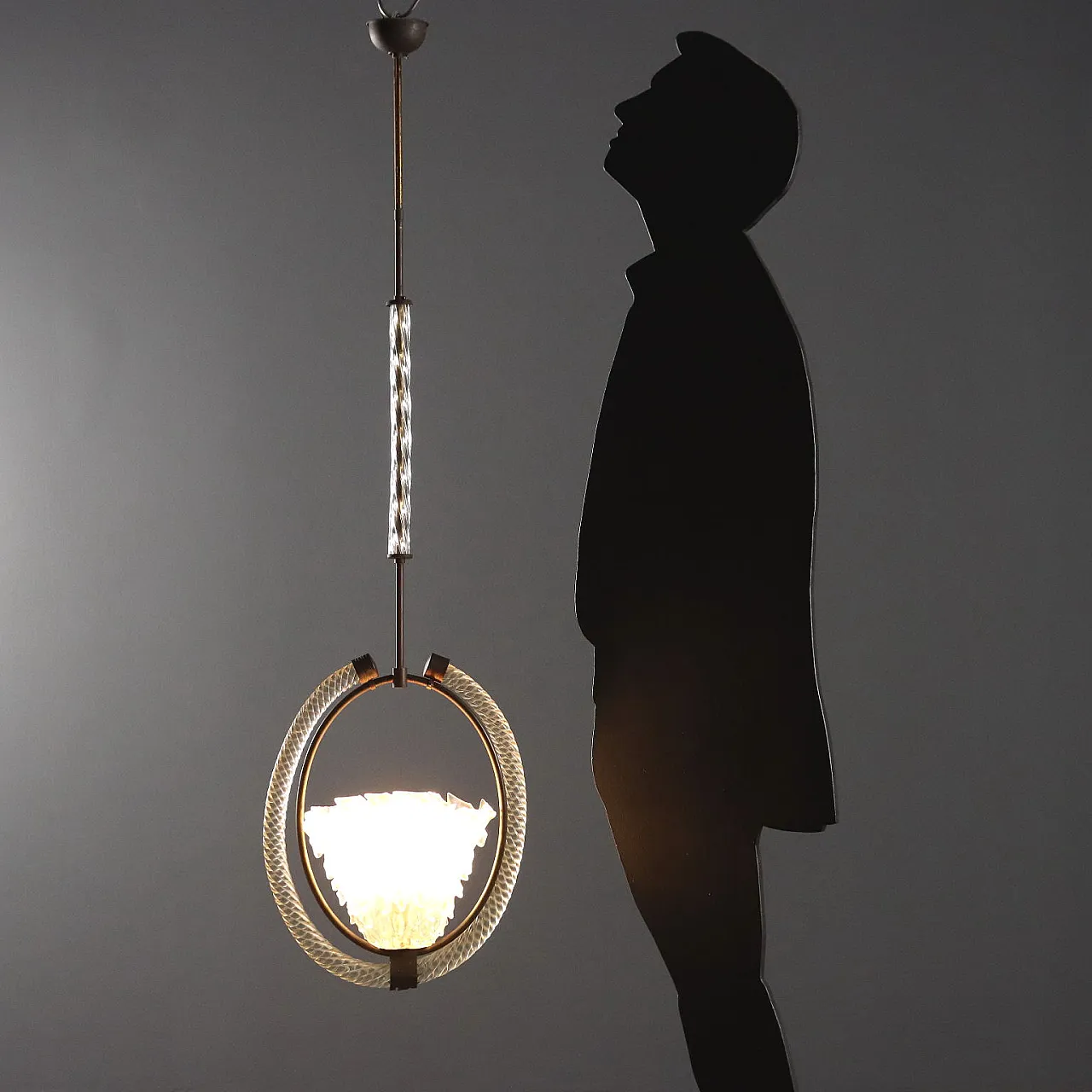 Lampadario in vetro di Murano con struttura in ottone, '900 2