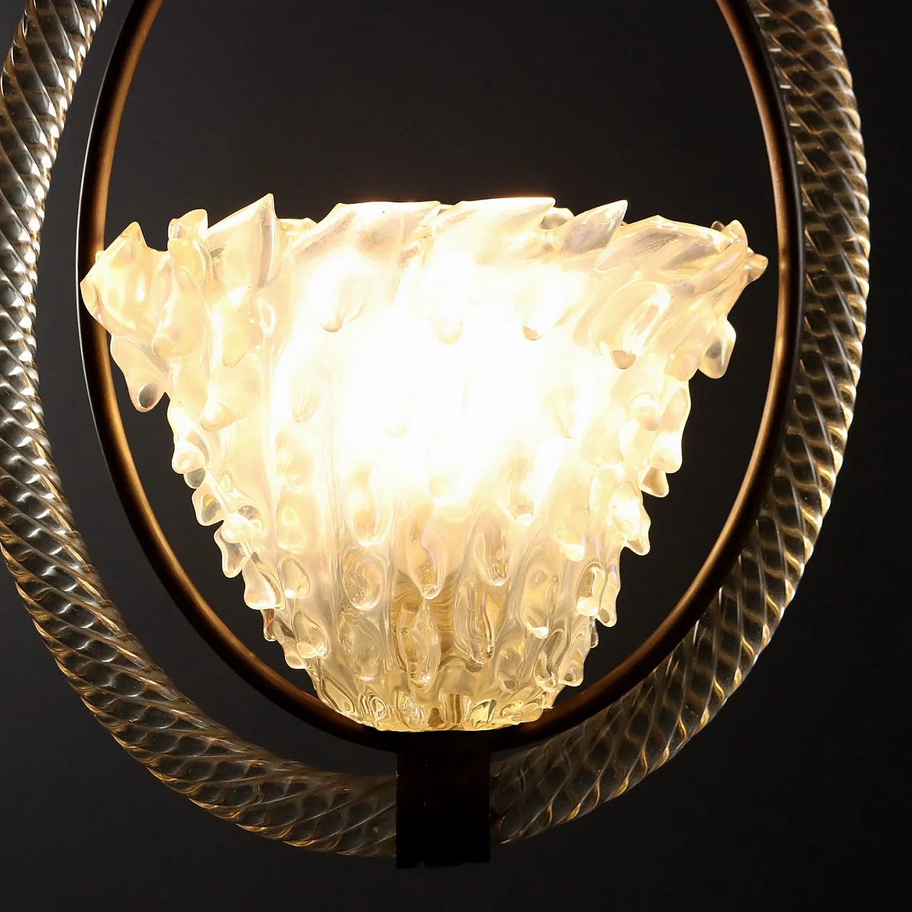 Lampadario in vetro di Murano con struttura in ottone, '900 3