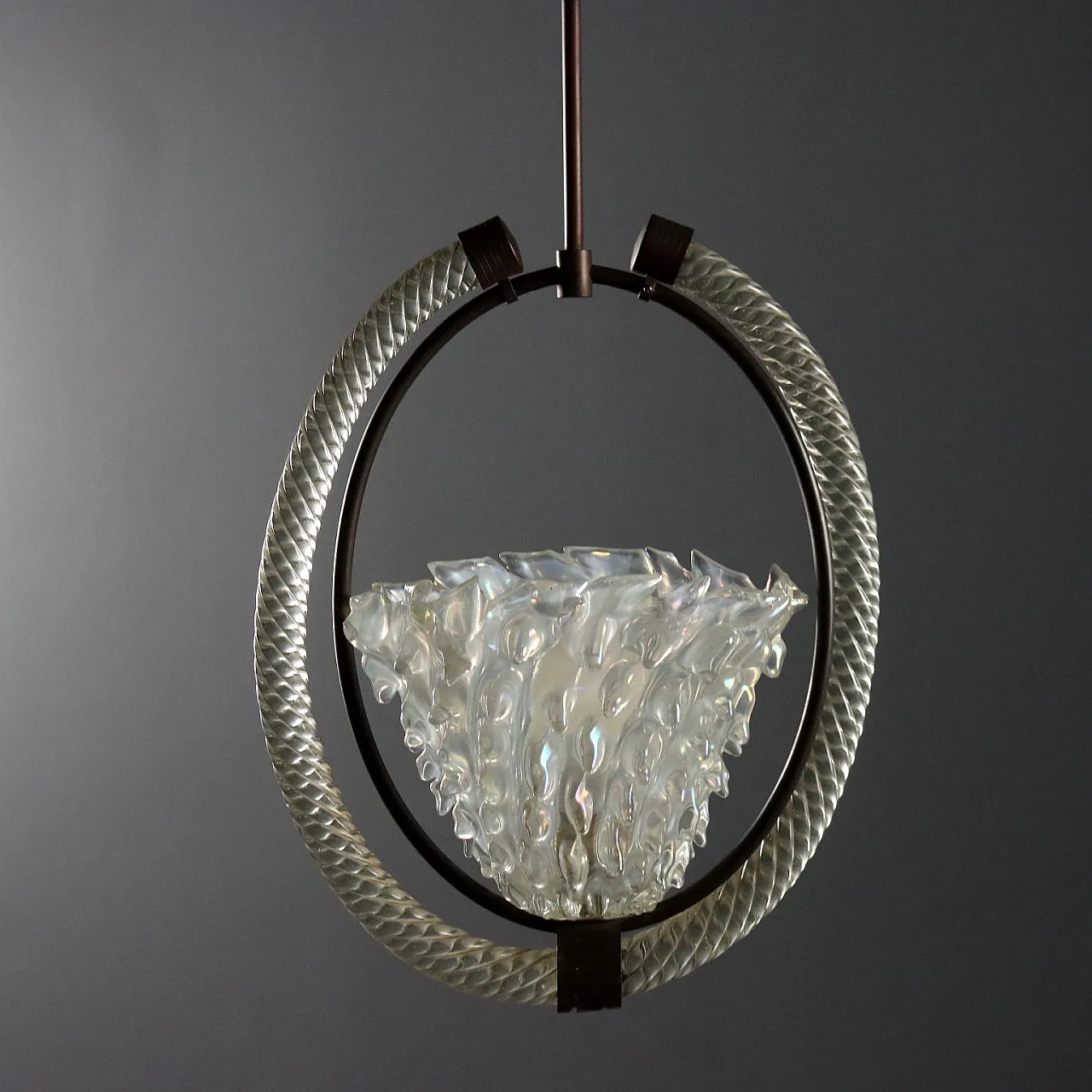 Lampadario in vetro di Murano con struttura in ottone, '900 7