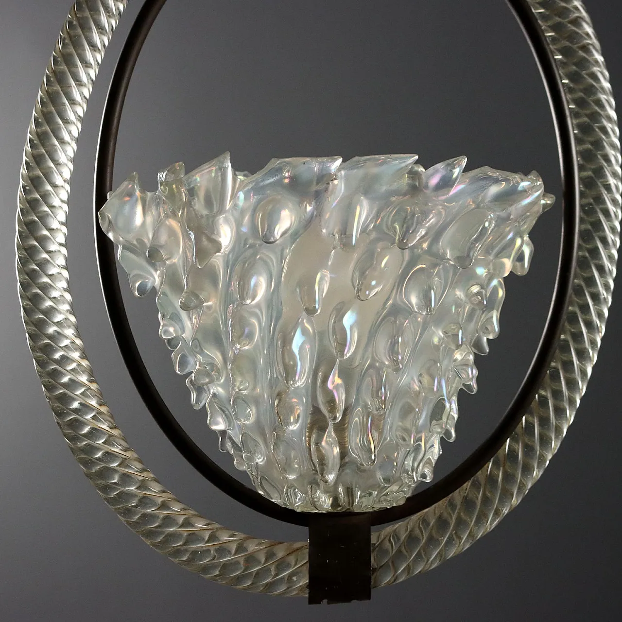 Lampadario in vetro di Murano con struttura in ottone, '900 8