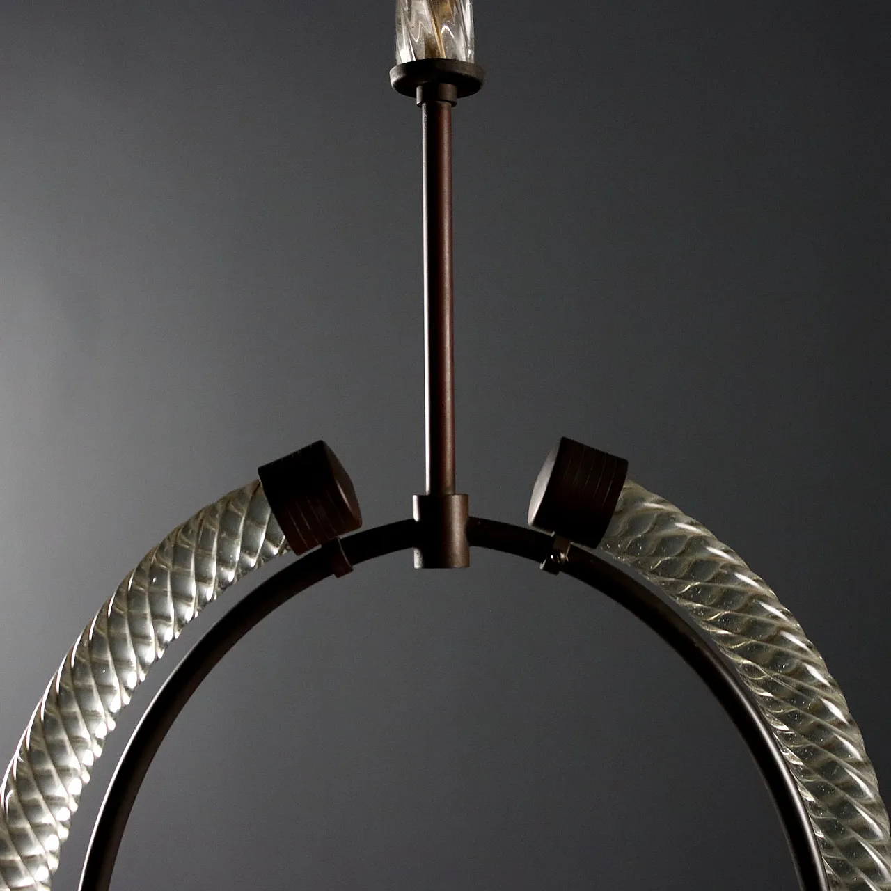 Lampadario in vetro di Murano con struttura in ottone, '900 9