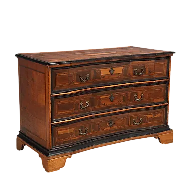 Three-drawer chest of drawers in wood and bronze, 18th century