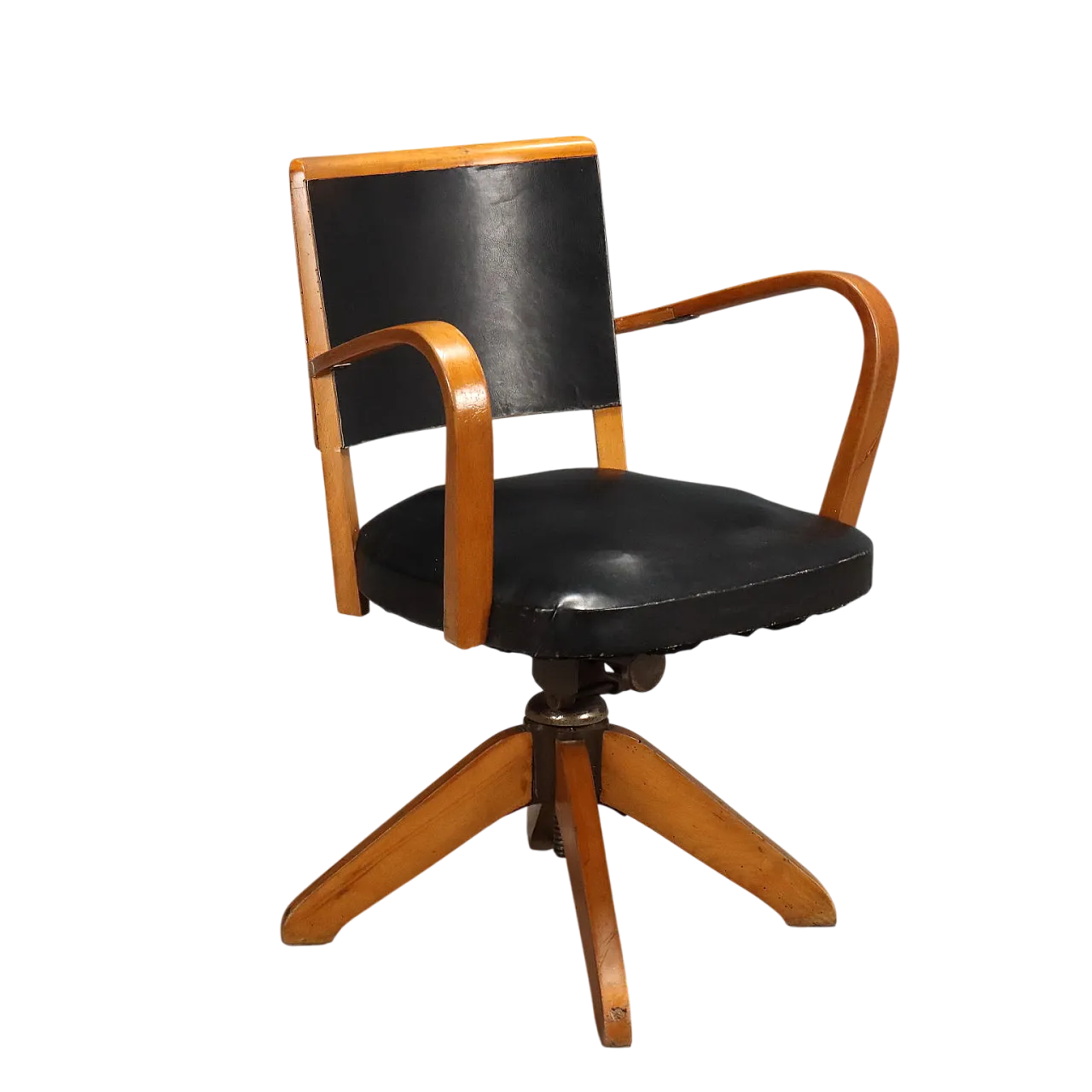 Black wood and faux leather swivel chair, 20th century 11