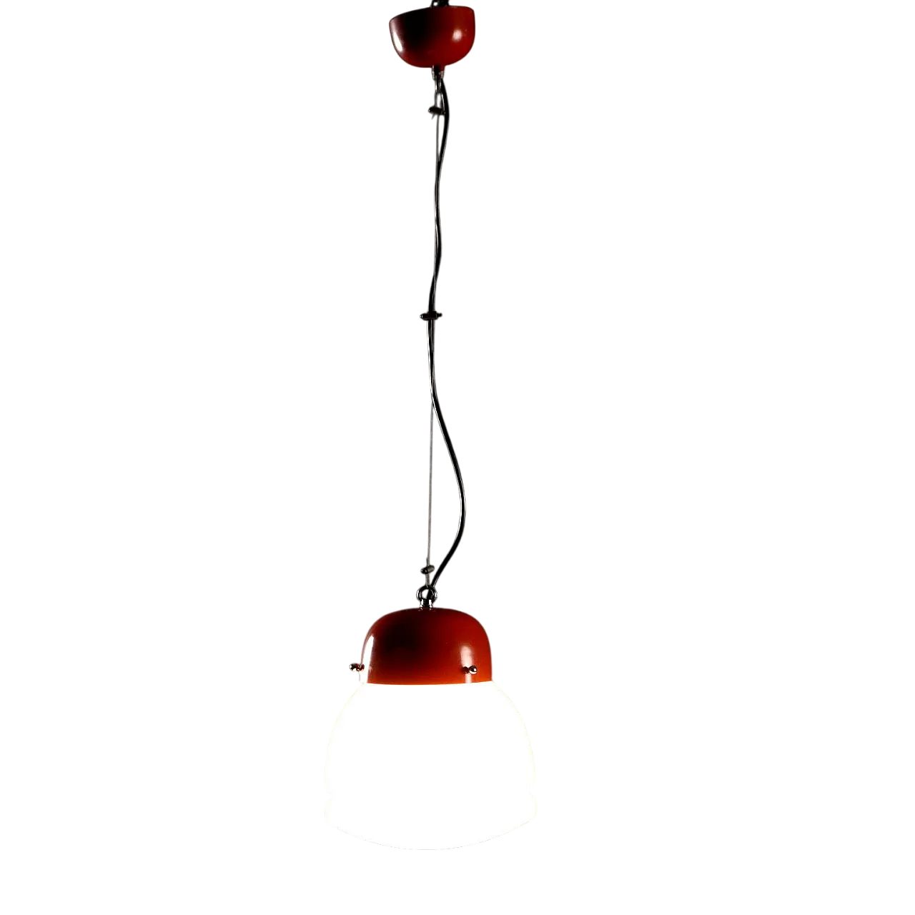 Red enameled aluminum chandelier and glass diffuser, 20th century 10