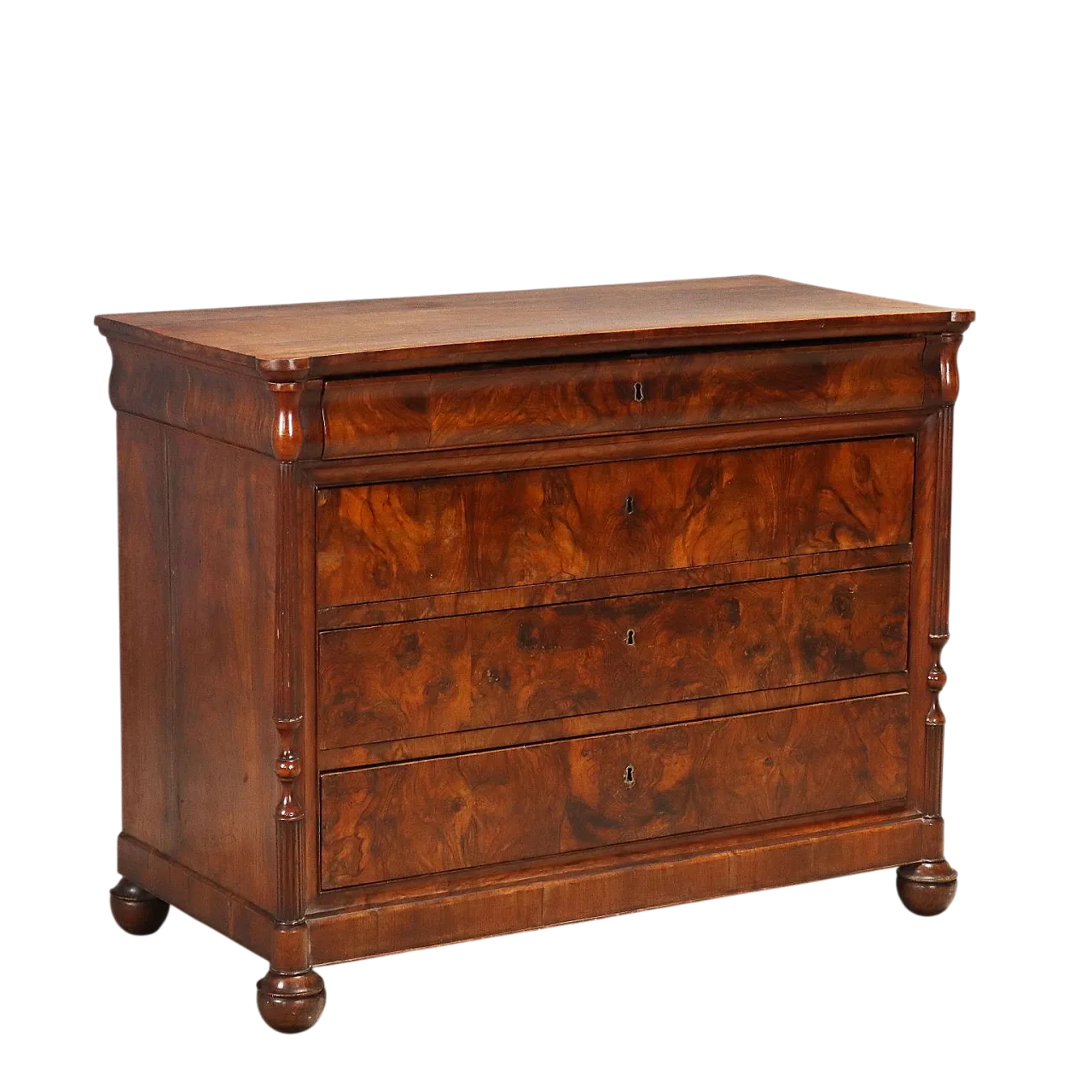 Luigi Filippo chest of drawers in walnut and walnut burl, 19th century 11