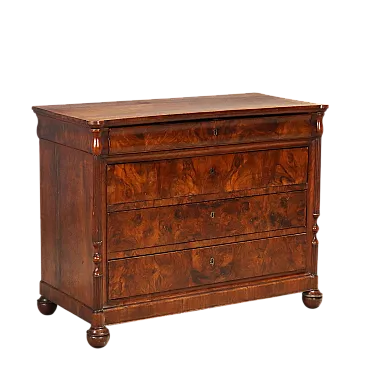 Luigi Filippo chest of drawers in walnut and walnut burl, 19th century