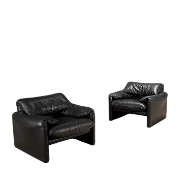 Pair of foam and leather armchairs, 20th century