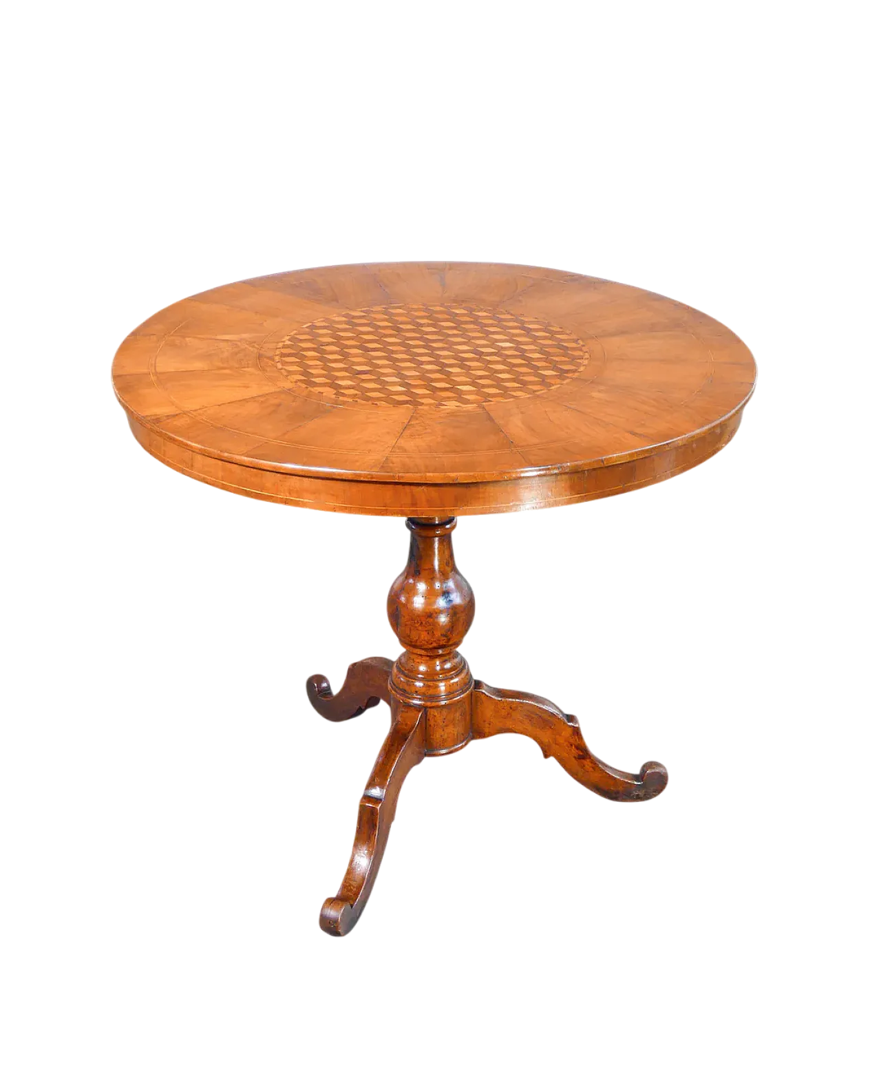 Round coffee table by Rolo in veneered and inlaid wood, 19th century 6