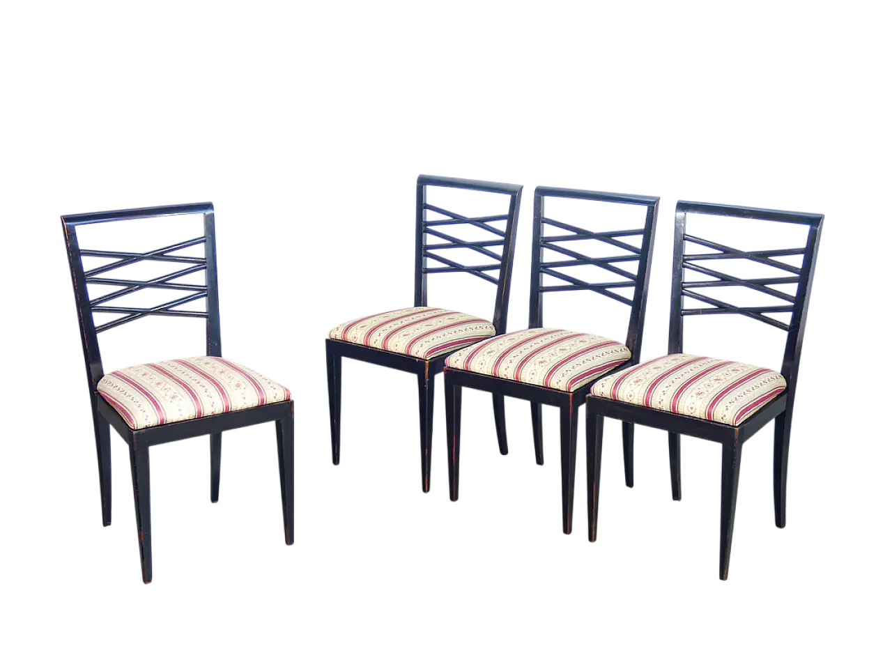4 Black lacquered wooden chairs, 1940s 7