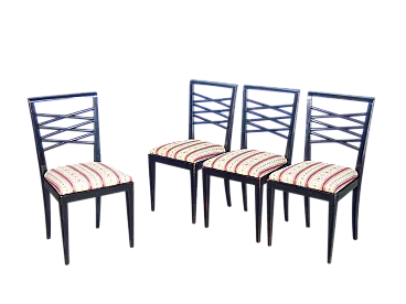 4 Black lacquered wooden chairs, 1940s