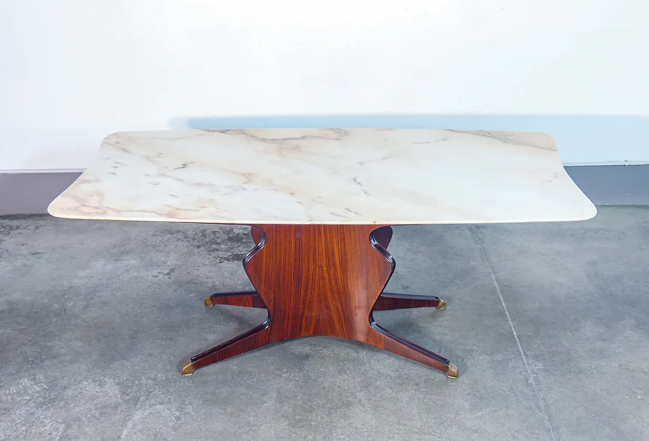 Osvaldo Borsani's table in veneered wood and marble, 1950s 2