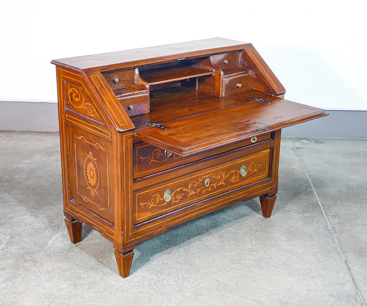 Ribalta secretaire Louis XVI in solid inlaid walnut, 19th century 2