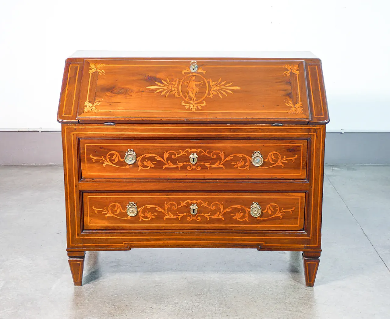 Ribalta secretaire Louis XVI in solid inlaid walnut, 19th century 3