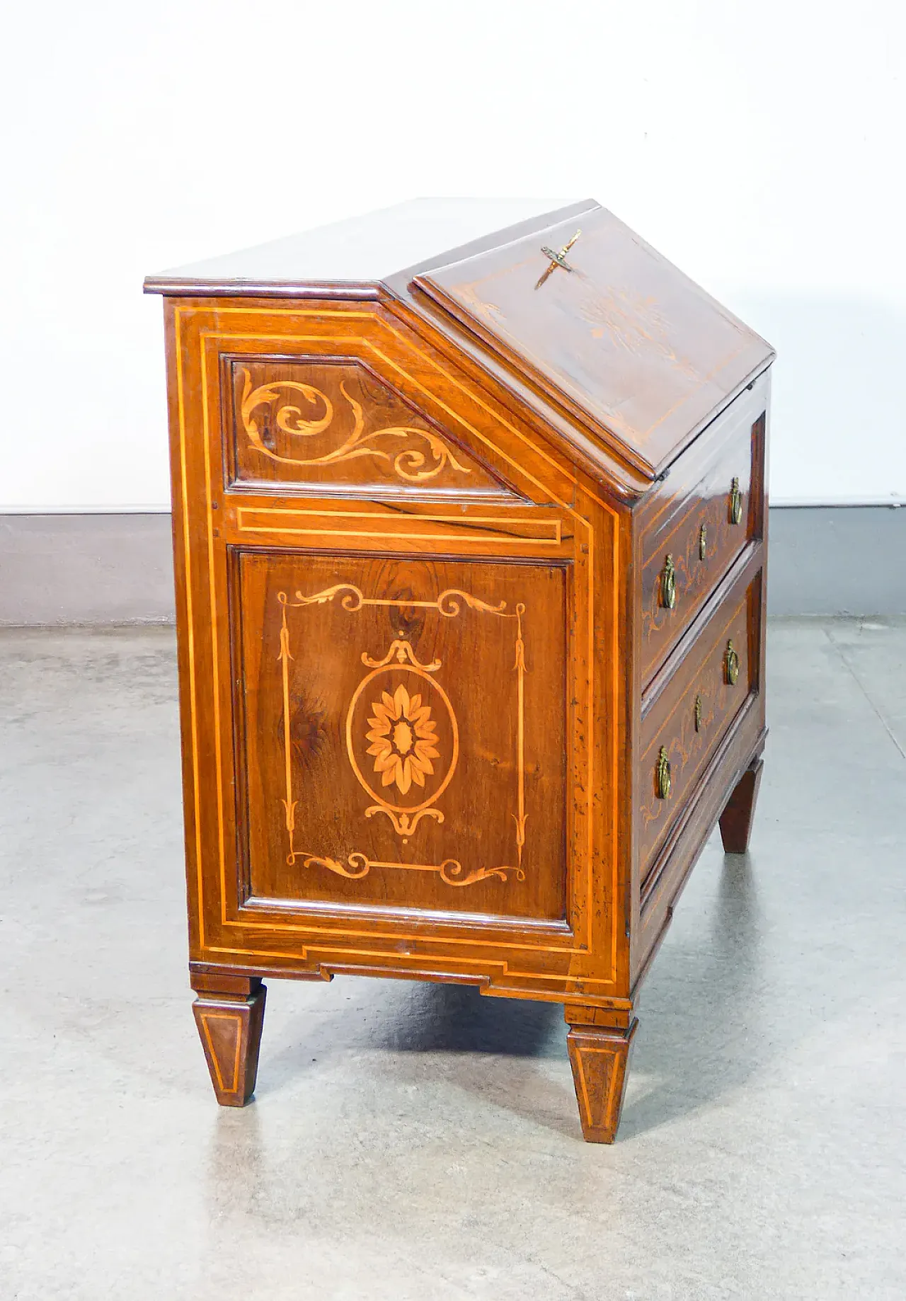 Ribalta secretaire Louis XVI in solid inlaid walnut, 19th century 7