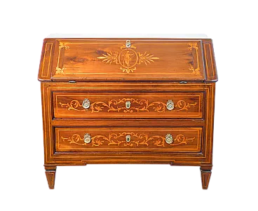 Ribalta secretaire Luigi XVI in noce massello intarsiato, primo '800