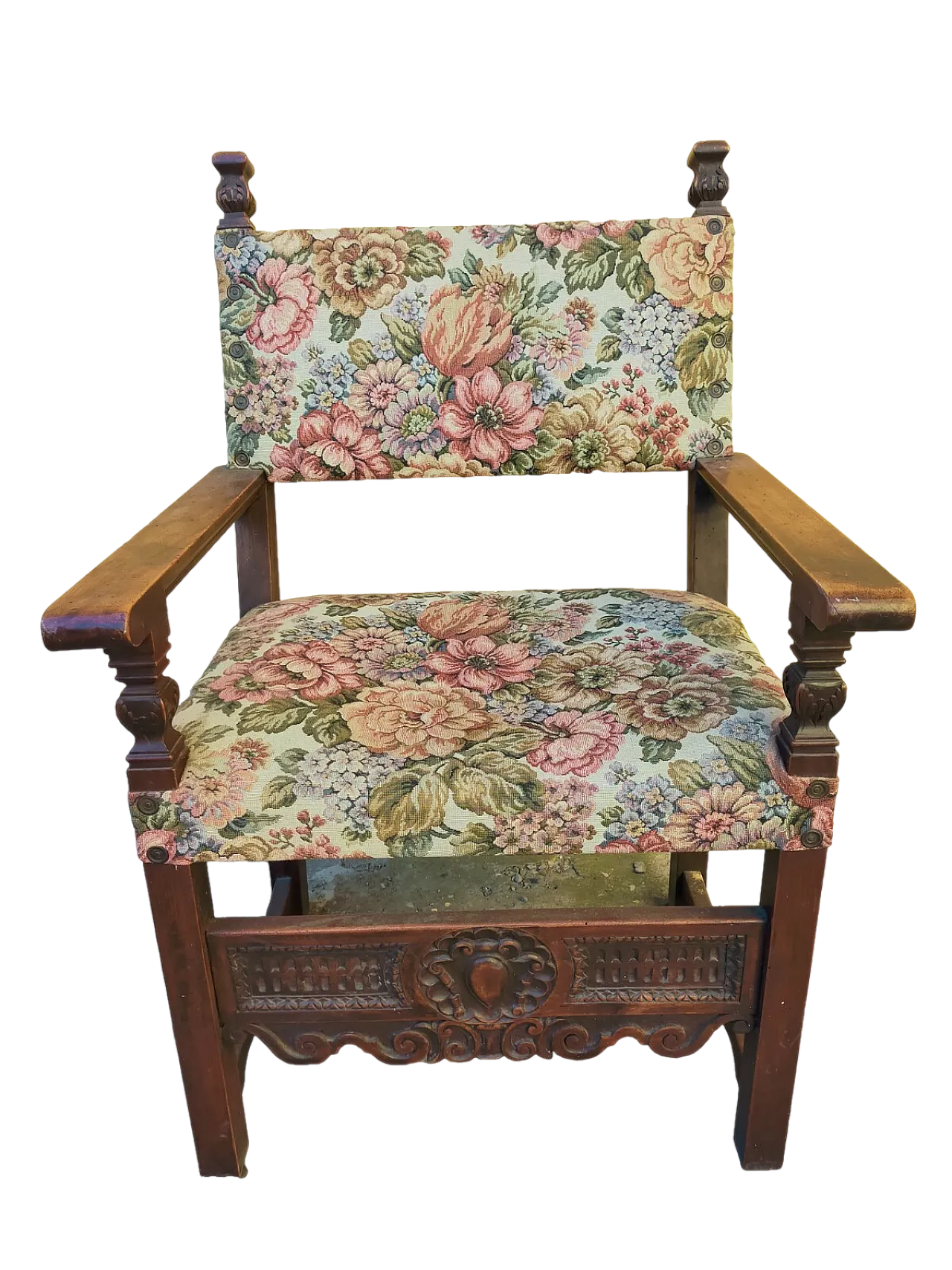 Solid walnut carved throne armchair, 19th century 9