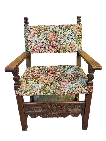 Solid walnut carved throne armchair, 19th century