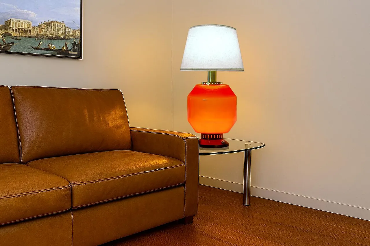Table lamp in red glass by Stilnovo, 1960s 1