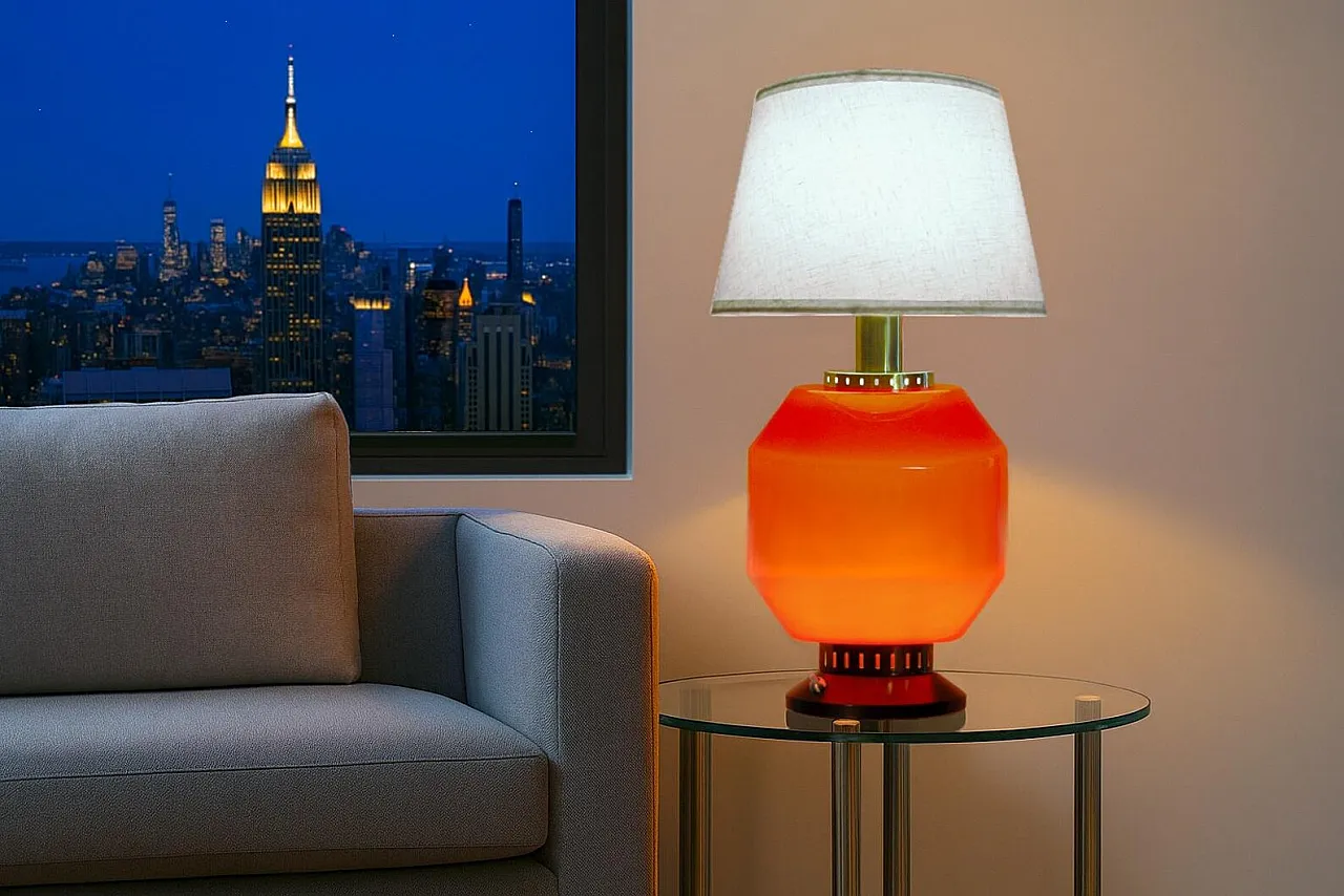 Table lamp in red glass by Stilnovo, 1960s 2