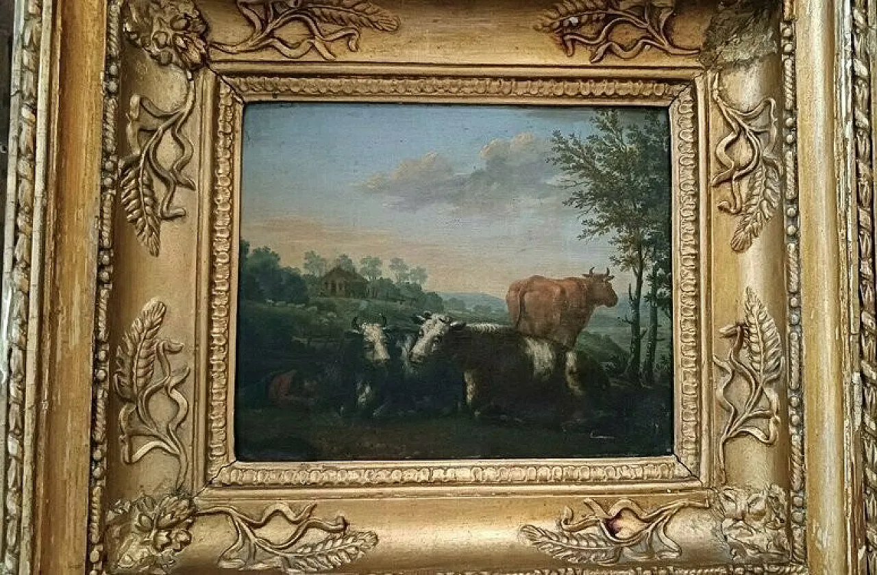 Paesaggi bucolici, coppia di dipinti olio su tavola, '700 2