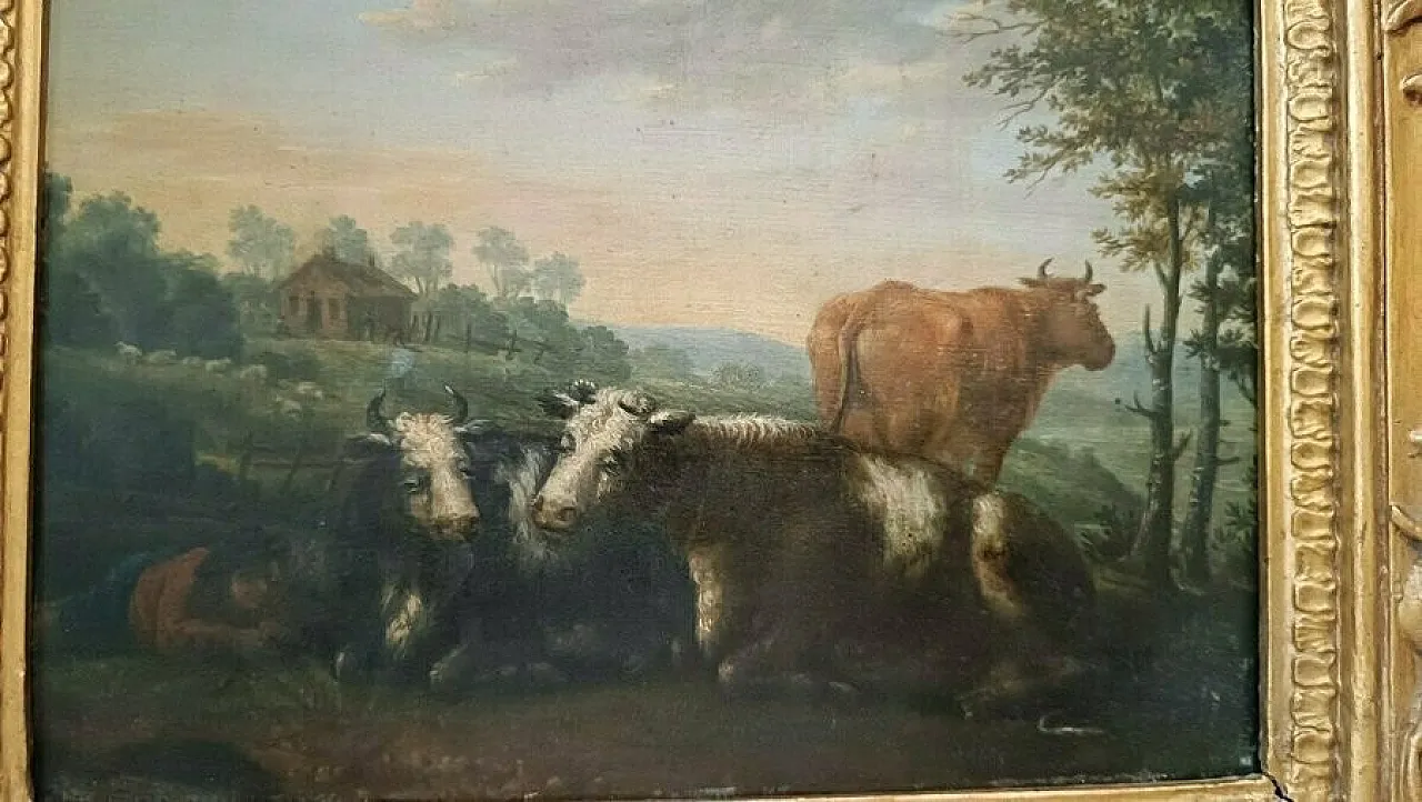 Paesaggi bucolici, coppia di dipinti olio su tavola, '700 6